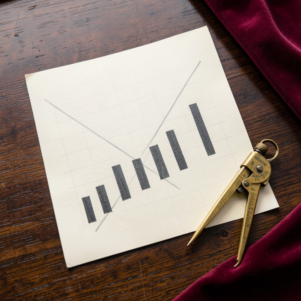 Converging pencil lines on chart paper, with a drawing compass resting nearby